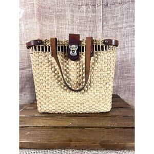 Vintage 60s JOHN ROMAIN Medium Handmade Straw Leather Satchel Bag Handbag~Italy